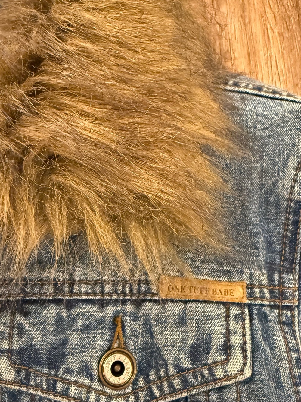 Vintage Y2K Denim Faux Fur Trim Penny Lane Coat Jacket Bratz Fairy Boho Sz L - Picture 4 of 8
